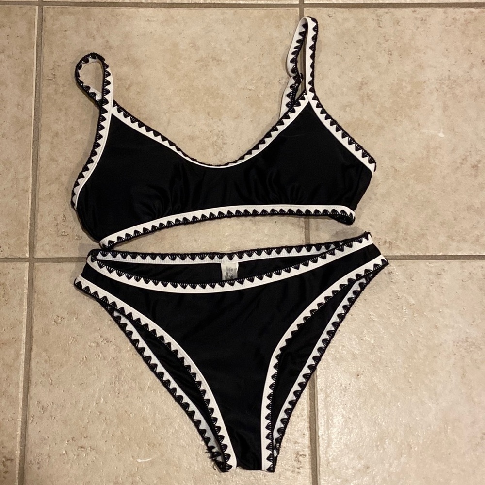 Black and white crochet bikini